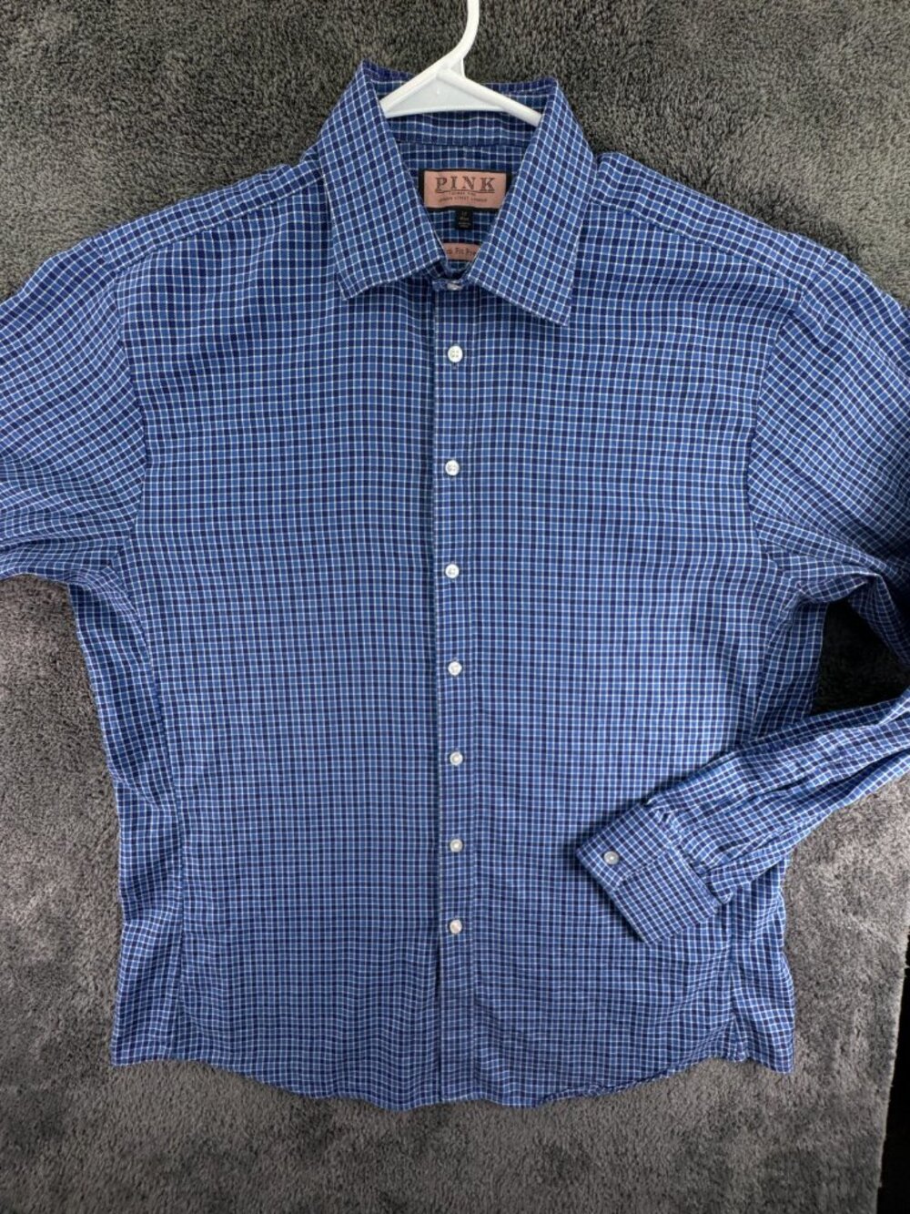 Thomas Pink Long Sleeve Casual Button Up Shirt Slim Fit Prestige Blue Check 17